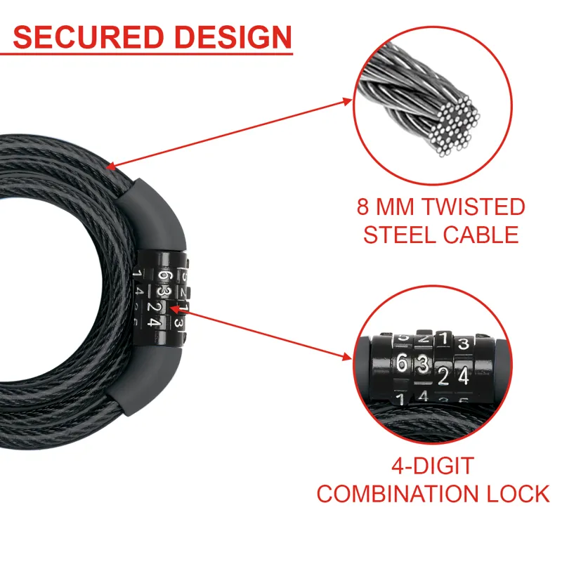 Master Lock Cable Combination Lock 8mm X 1.2m 8143 Black-2